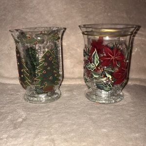 Holiday spirit Christmas set of two 6” hurricanes New